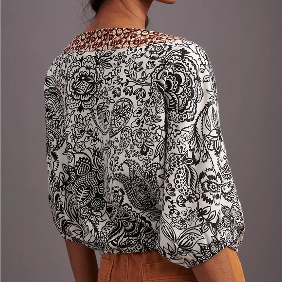 By Anthropologie French Terry Floral Batik Dolman Bubble Blouse Top - Picture 7 of 16